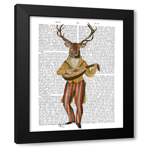 Deer Minstrel Black Modern Wood Framed Art Print with Double Matting by Fab Funky