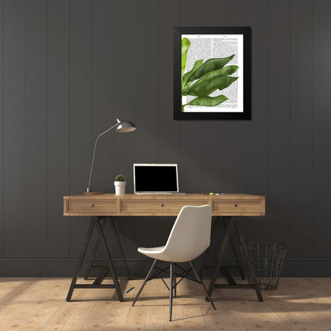 Banana Leaves 1, Green on White Black Modern Wood Framed Art Print by Fab Funky
