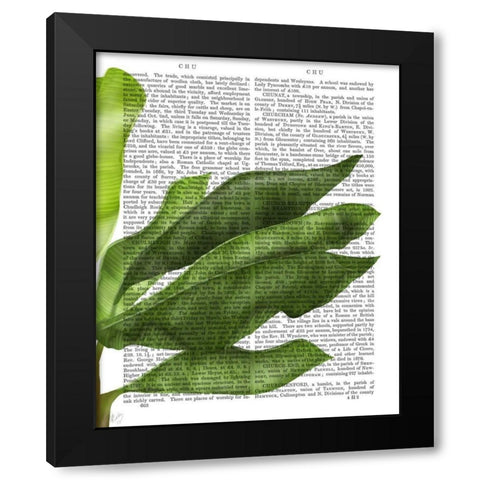 Banana Leaves 1, Green on White Black Modern Wood Framed Art Print by Fab Funky