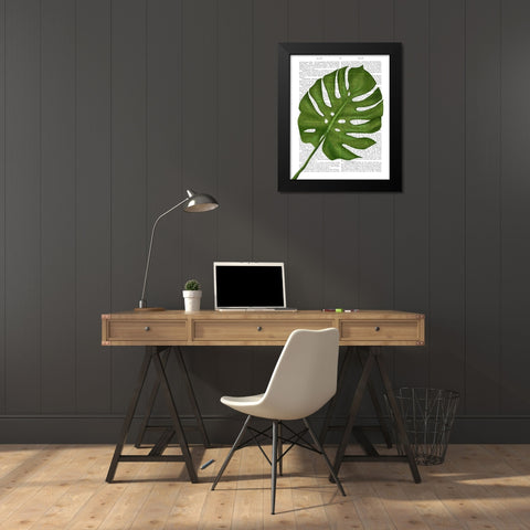 Monstera Leaf 1, Green on White Black Modern Wood Framed Art Print by Fab Funky