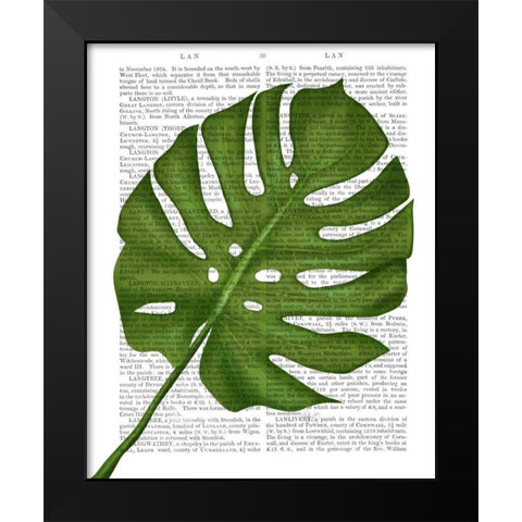 Monstera Leaf 1, Green on White Black Modern Wood Framed Art Print by Fab Funky