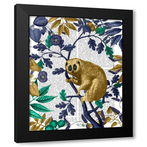 Slow Loris, Gold Black Modern Wood Framed Art Print by Fab Funky