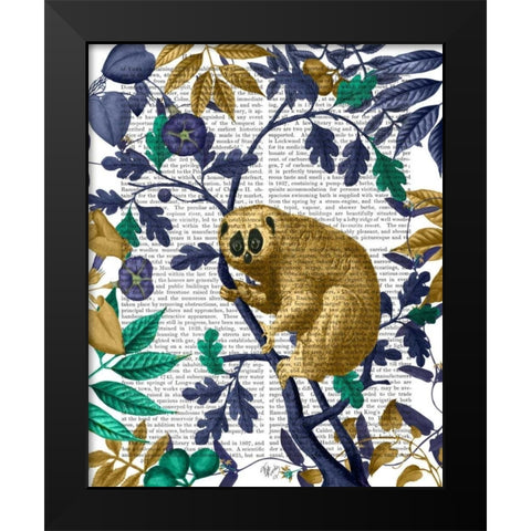 Slow Loris, Gold Black Modern Wood Framed Art Print by Fab Funky