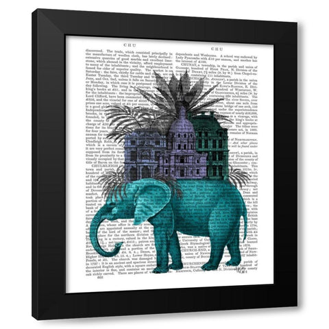 Elephant and Citadel Black Modern Wood Framed Art Print with Double Matting by Fab Funky