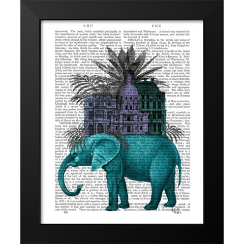 Elephant and Citadel Black Modern Wood Framed Art Print by Fab Funky