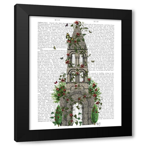 Butterfly Tower Black Modern Wood Framed Art Print by Fab Funky