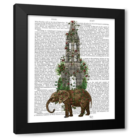 Elephant Tower Black Modern Wood Framed Art Print by Fab Funky