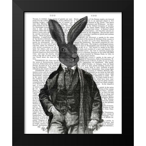 Rabbit Victorian Gent Black Modern Wood Framed Art Print by Fab Funky
