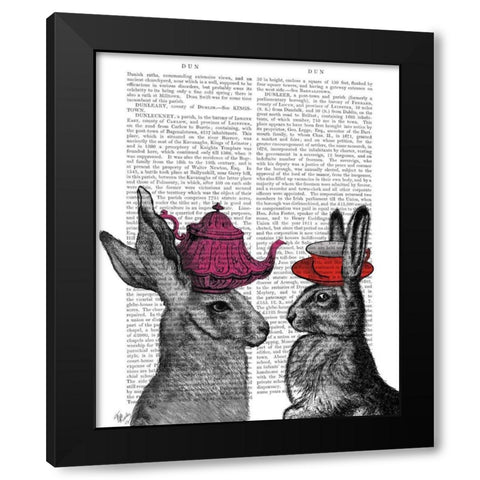 Rabbit Tea Time Black Modern Wood Framed Art Print by Fab Funky