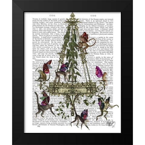Monkey Chandelier Black Modern Wood Framed Art Print by Fab Funky