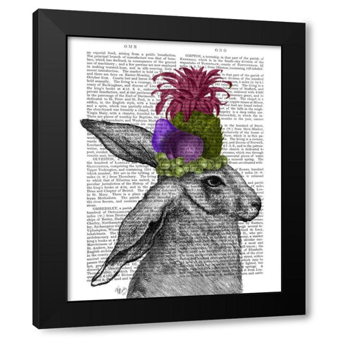 Rabbit, Fruit Headdress Black Modern Wood Framed Art Print by Fab Funky