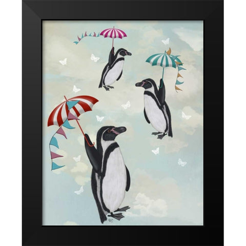 Floating Penguins Black Modern Wood Framed Art Print by Fab Funky