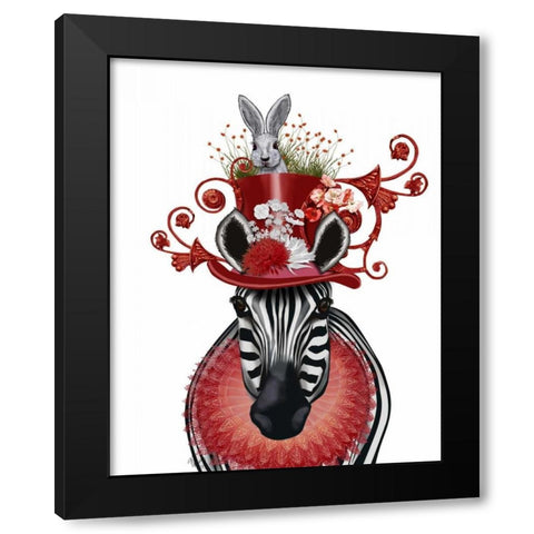 Zebra and Bunny Hat Black Modern Wood Framed Art Print by Fab Funky