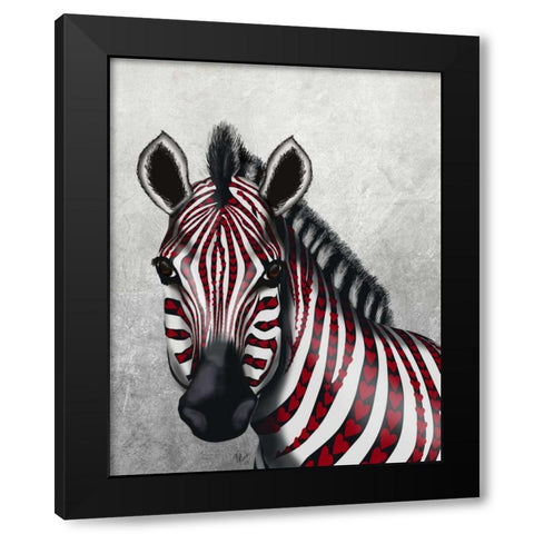 Zebra, Red Love Hearts Black Modern Wood Framed Art Print with Double Matting by Fab Funky
