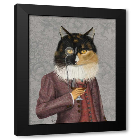 Tortoiseshell Cat and Brandy Glass Black Modern Wood Framed Art Print with Double Matting by Fab Funky