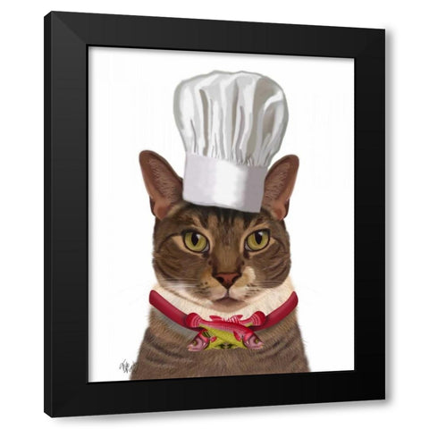 Cat Chef Black Modern Wood Framed Art Print by Fab Funky
