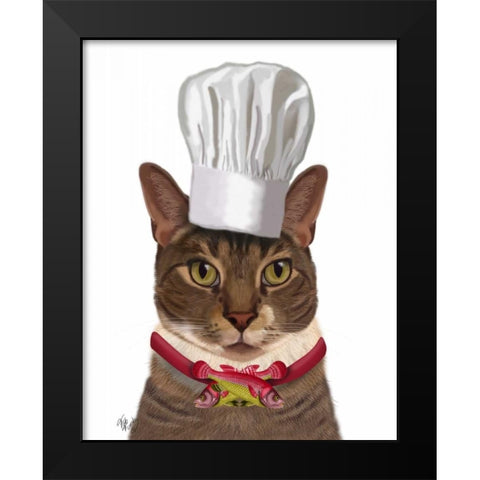 Cat Chef Black Modern Wood Framed Art Print by Fab Funky