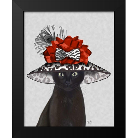 Cat, Black with Fabulous Hat Black Modern Wood Framed Art Print by Fab Funky