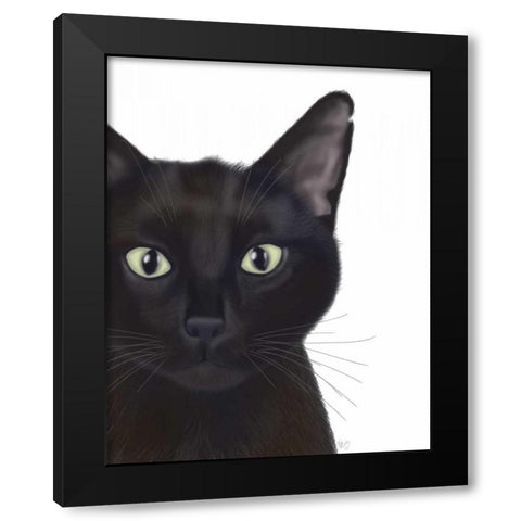 Cat, Portrait of Gus Black Modern Wood Framed Art Print by Fab Funky