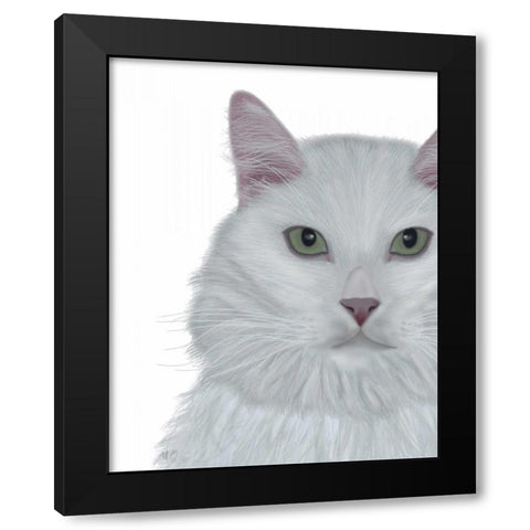 Cat, White Portrait on White Black Modern Wood Framed Art Print with Double Matting by Fab Funky