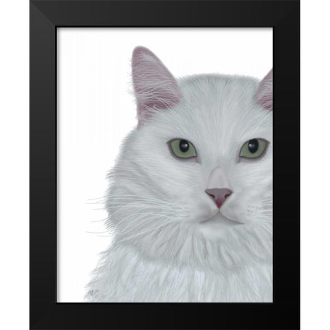 Cat, White Portrait on White Black Modern Wood Framed Art Print by Fab Funky