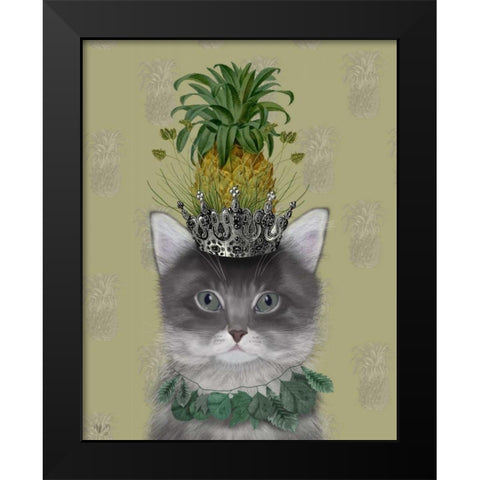 Cat, Pineapple Puss Black Modern Wood Framed Art Print by Fab Funky