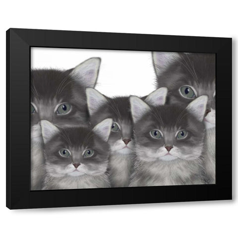 Cat Family Black Modern Wood Framed Art Print by Fab Funky