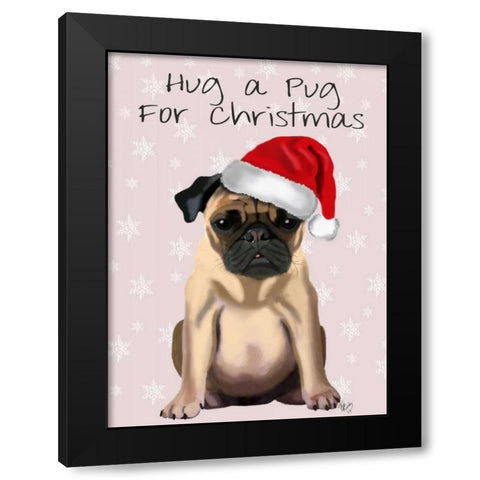 Hug a Pug Black Modern Wood Framed Art Print by Fab Funky