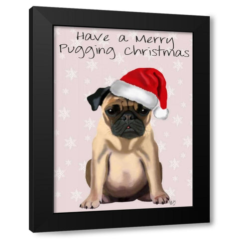 Merry Pugging Christmas Black Modern Wood Framed Art Print by Fab Funky