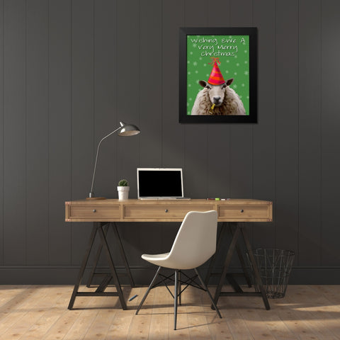 Wishing Ewe A Very Merry Christmas Black Modern Wood Framed Art Print by Fab Funky