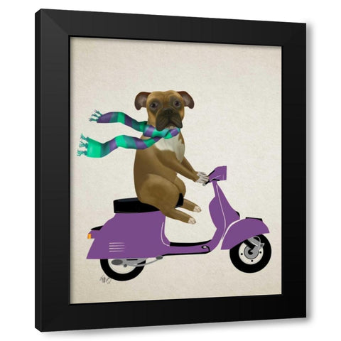 Boxer On Moped Black Modern Wood Framed Art Print by Fab Funky