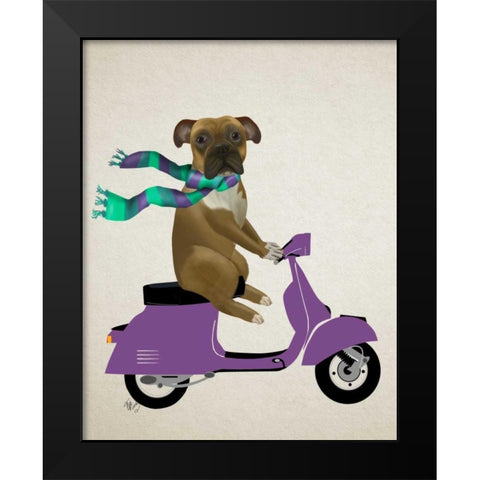 Boxer On Moped Black Modern Wood Framed Art Print by Fab Funky