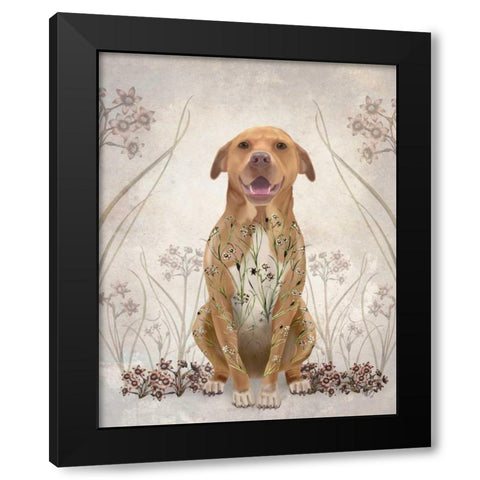 Pit Bull with Floral Tattoo Black Modern Wood Framed Art Print with Double Matting by Fab Funky