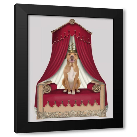 Pit Pull On Red Throne Black Modern Wood Framed Art Print with Double Matting by Fab Funky