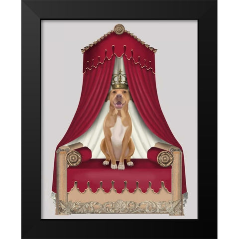 Pit Pull On Red Throne Black Modern Wood Framed Art Print by Fab Funky