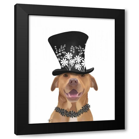 Pit Bull with Black Hat Black Modern Wood Framed Art Print by Fab Funky