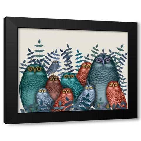 Electric Owls, Blue and Orange Black Modern Wood Framed Art Print with Double Matting by Fab Funky