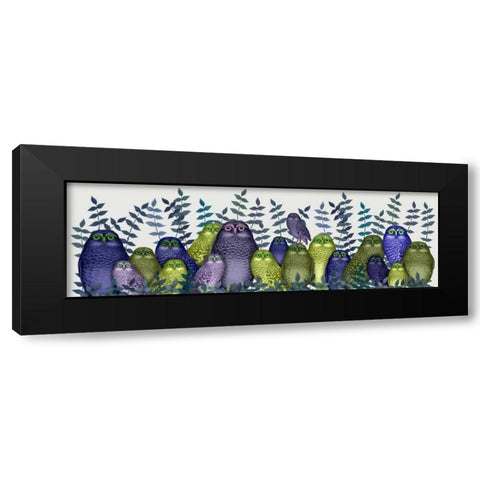 Electric Owls, Purple and Lime Black Modern Wood Framed Art Print by Fab Funky