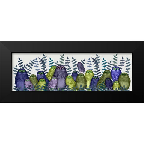 Electric Owls, Purple and Lime Black Modern Wood Framed Art Print by Fab Funky