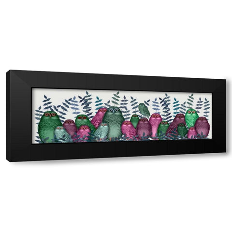 Electric Owls, Pink and Green Black Modern Wood Framed Art Print with Double Matting by Fab Funky