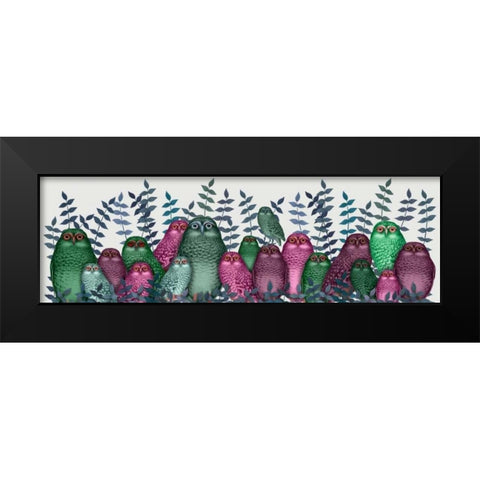 Electric Owls, Pink and Green Black Modern Wood Framed Art Print by Fab Funky