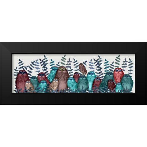 Electric Owls, Red and Blue Black Modern Wood Framed Art Print by Fab Funky