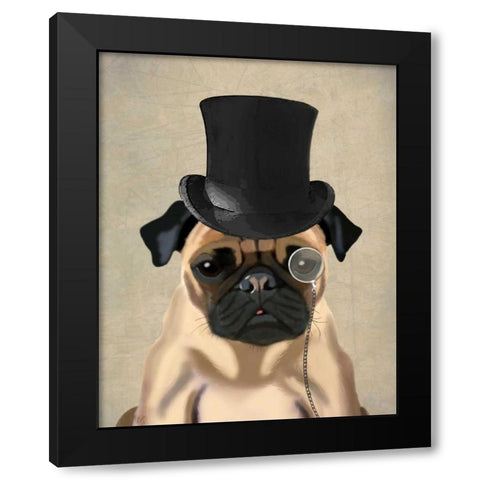 Pug, Formal Hound and Hat Black Modern Wood Framed Art Print by Fab Funky