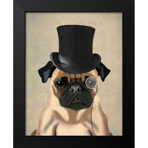 Pug, Formal Hound and Hat Black Modern Wood Framed Art Print by Fab Funky