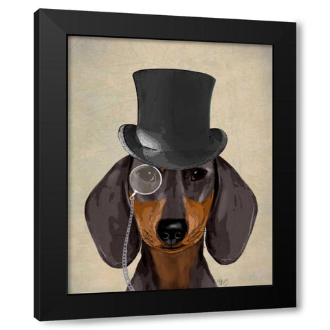 Dachshund, Formal Hound and Hat Black Modern Wood Framed Art Print with Double Matting by Fab Funky
