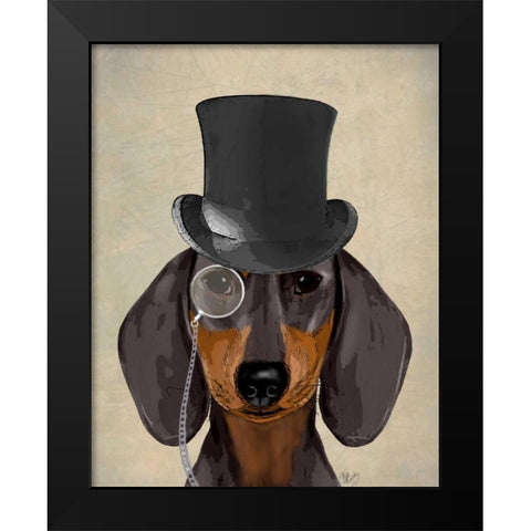 Dachshund, Formal Hound and Hat Black Modern Wood Framed Art Print by Fab Funky