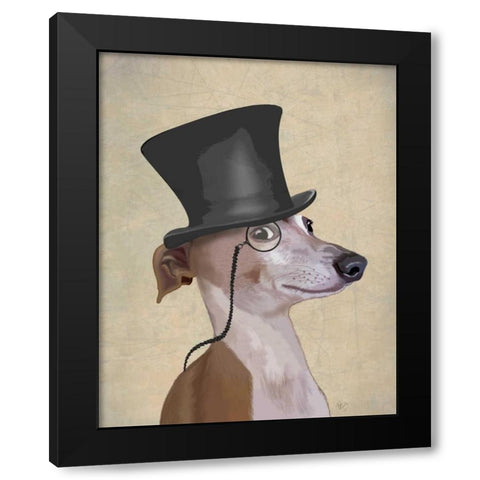 Greyhound, Formal Hound and Hat Black Modern Wood Framed Art Print with Double Matting by Fab Funky