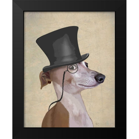 Greyhound, Formal Hound and Hat Black Modern Wood Framed Art Print by Fab Funky