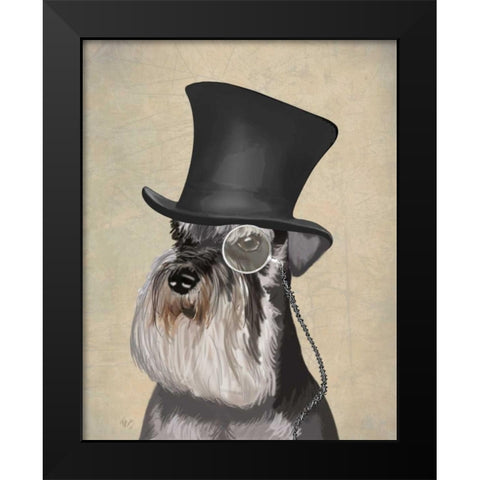 Schnauzer, Formal Hound and Hat Black Modern Wood Framed Art Print by Fab Funky