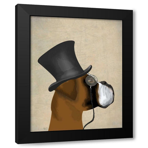 Boxer, Formal Hound and Hat Black Modern Wood Framed Art Print with Double Matting by Fab Funky
